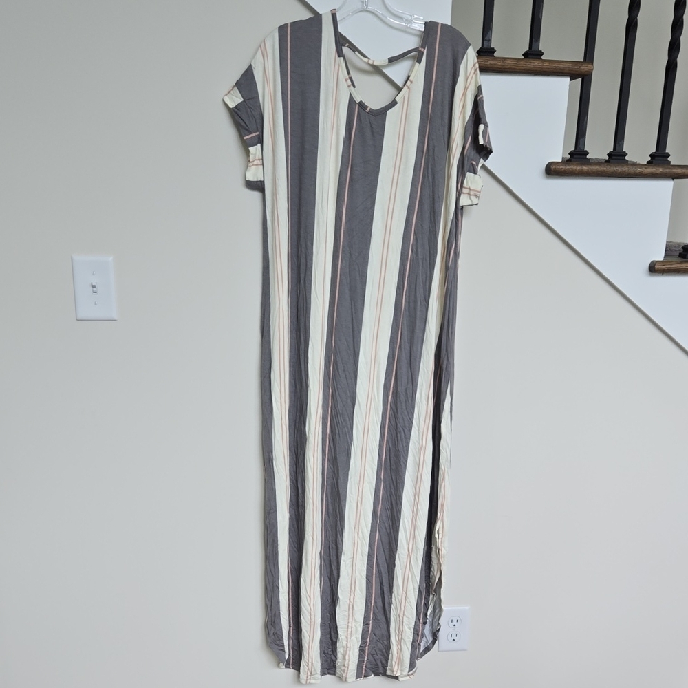 LuLaRoe Cream and Gray Striped Maxi Dress